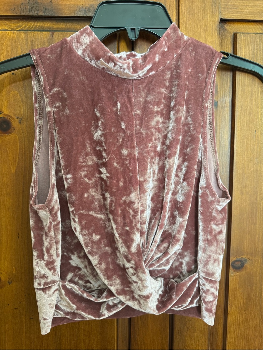 Topshop Size 6 Plum Crushed Velvet Twist-Front Mock Neck Sleeveless Top. NWOT